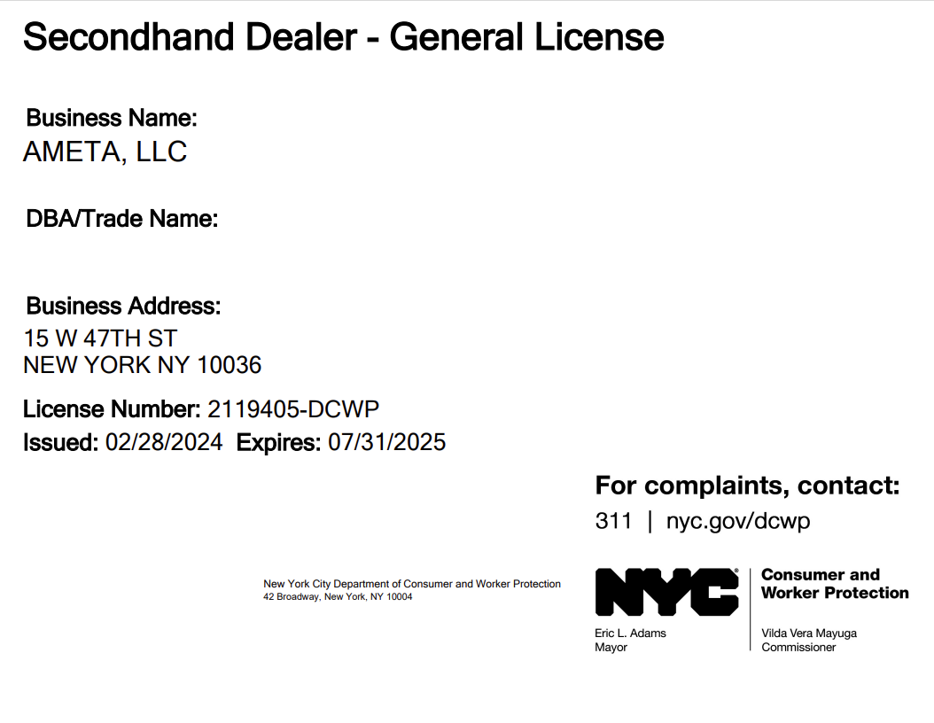 Secondhand Dealer License