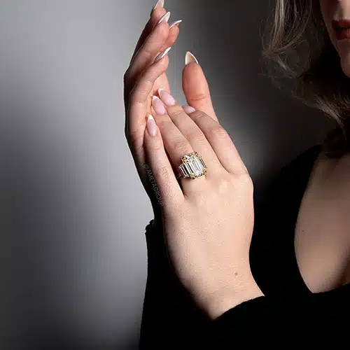 Avi & Co. Emerald & Trapezoid Fancy Yellow Diamond 3-Stone Ring Avi & Co. Emerald & Trapezoid Fancy Yellow Diamond 3-Stone Ring