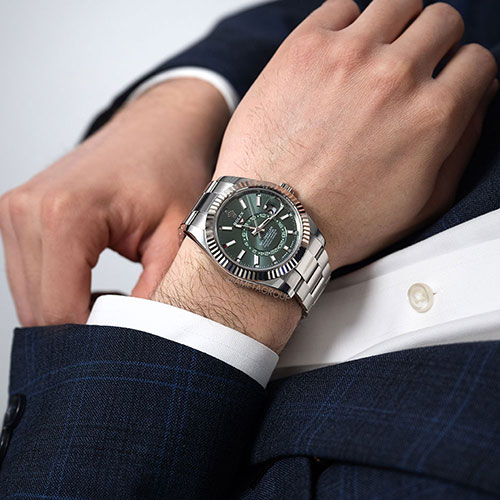 Rolex Sky-Dweller, Stainless Steel, Green Index Dial, Oyster Bracelet, 42 mm