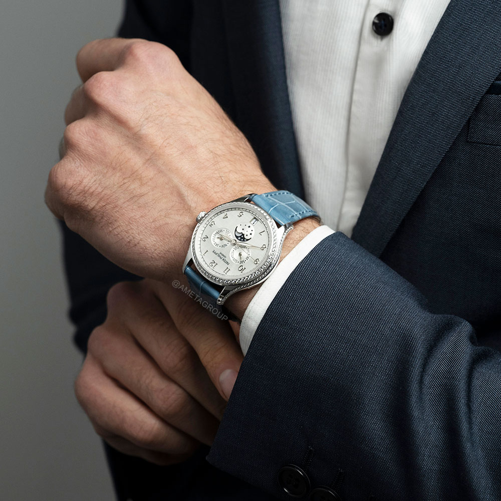 Patek Philippe Complications, Annual Calendar, 18K White Gold, Diamond Bezel