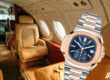 Patek Philippe Nautilus watch with private jet background