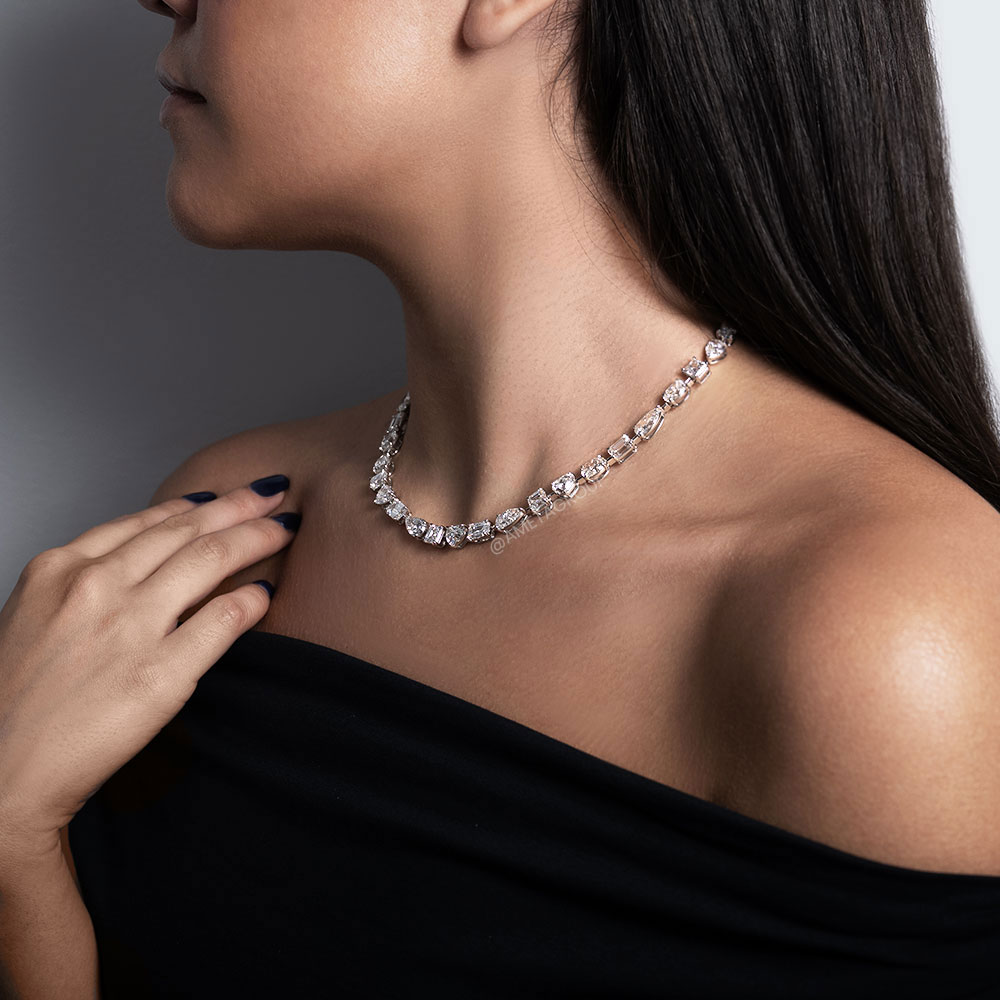 Avi & Co. Fancy Shapes Diamond Necklace, Platinum “222” Multi-Shape