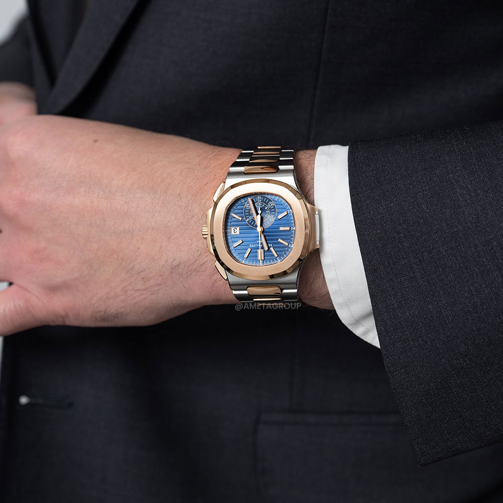 Luxury watch financing, Patek Philippe Nautilus, Stainless Steel and 18K Rose Gold, Blue Dial, 40 mm
