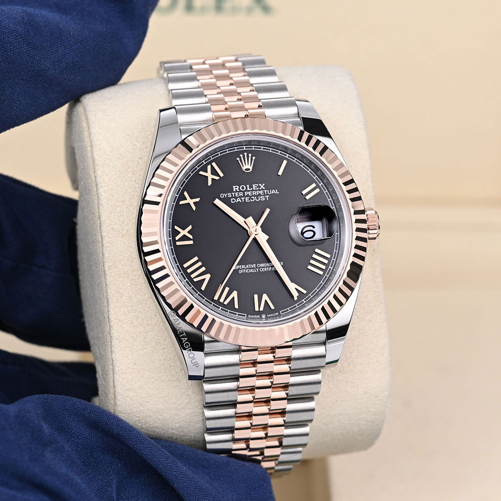 Rolex Datejust 41, Stainless Steel & 18K Rose Gold, Black Roman Dial, Jubilee Bracelet